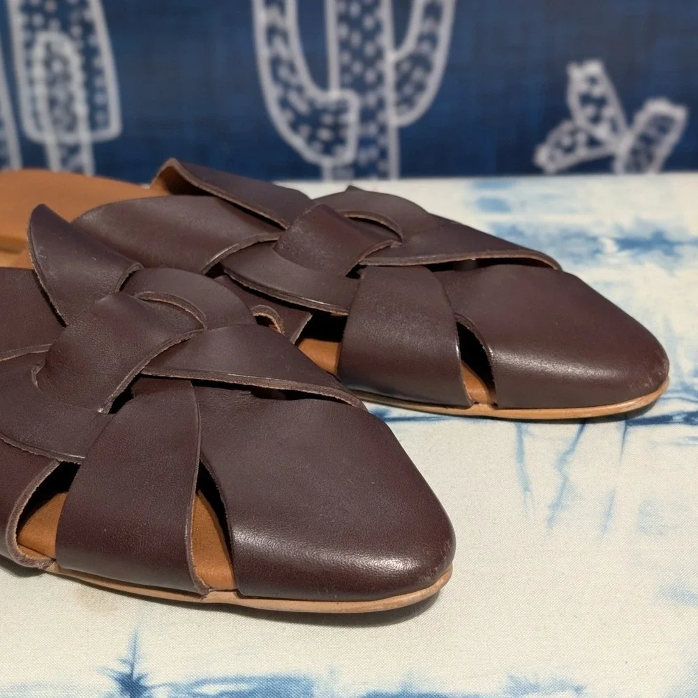 Pilcro Leather Twisted Slip On Slide Mules Flat Sandals Brown Women's 39 US 8.5 - Picture 3 of 8